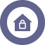 A purple circular icon with a white house in the center. The house features a padlock on its door, symbolizing home security or privacy—ideal for North Texas homeowners seeking reliable roofing repair or services like American Patriot Roofing.