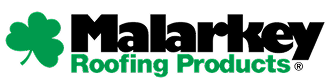 Logo for Malarkey Roofing Products featuring a green shamrock to the left of the bold black word Malarkey, with Roofing Products in green text below—ideal for Residential Roofing and Roofing Repair professionals.