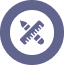A white circle icon with a purple border features a pencil and ruler crossed in the center, symbolizing design or creativity—perfect for representing North Texas commercial roofing and roofing repair services.