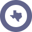 A dark blue outline of the state of Texas, representing North Texas, is centered inside a white circle bordered by a thick blue ring on a light gray background—perfectly capturing the spirit of American Patriot Roofing.